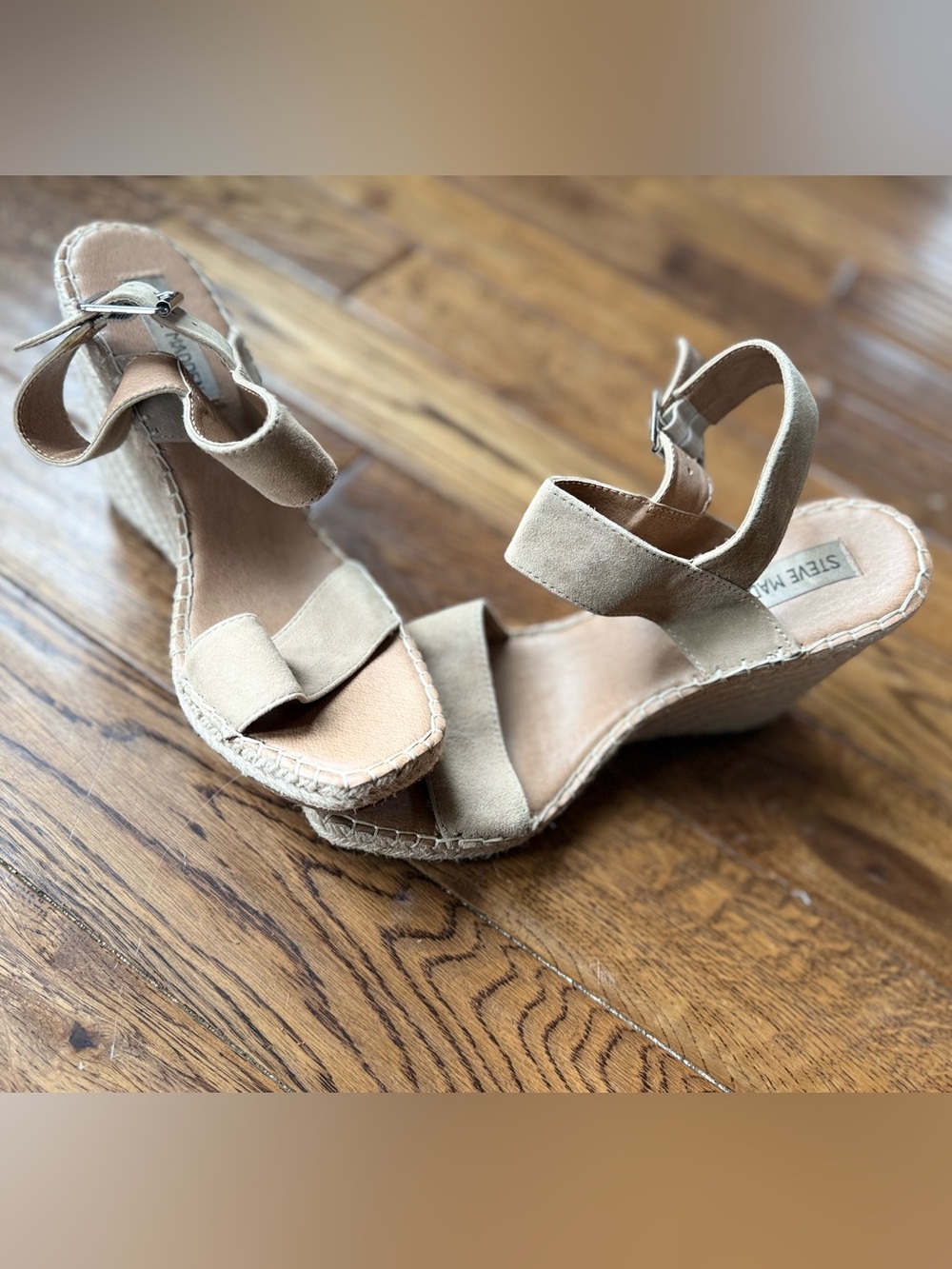 Steve Madden Tan Suede Espadrille Wedge Sandals Size 8 Ankle Strap